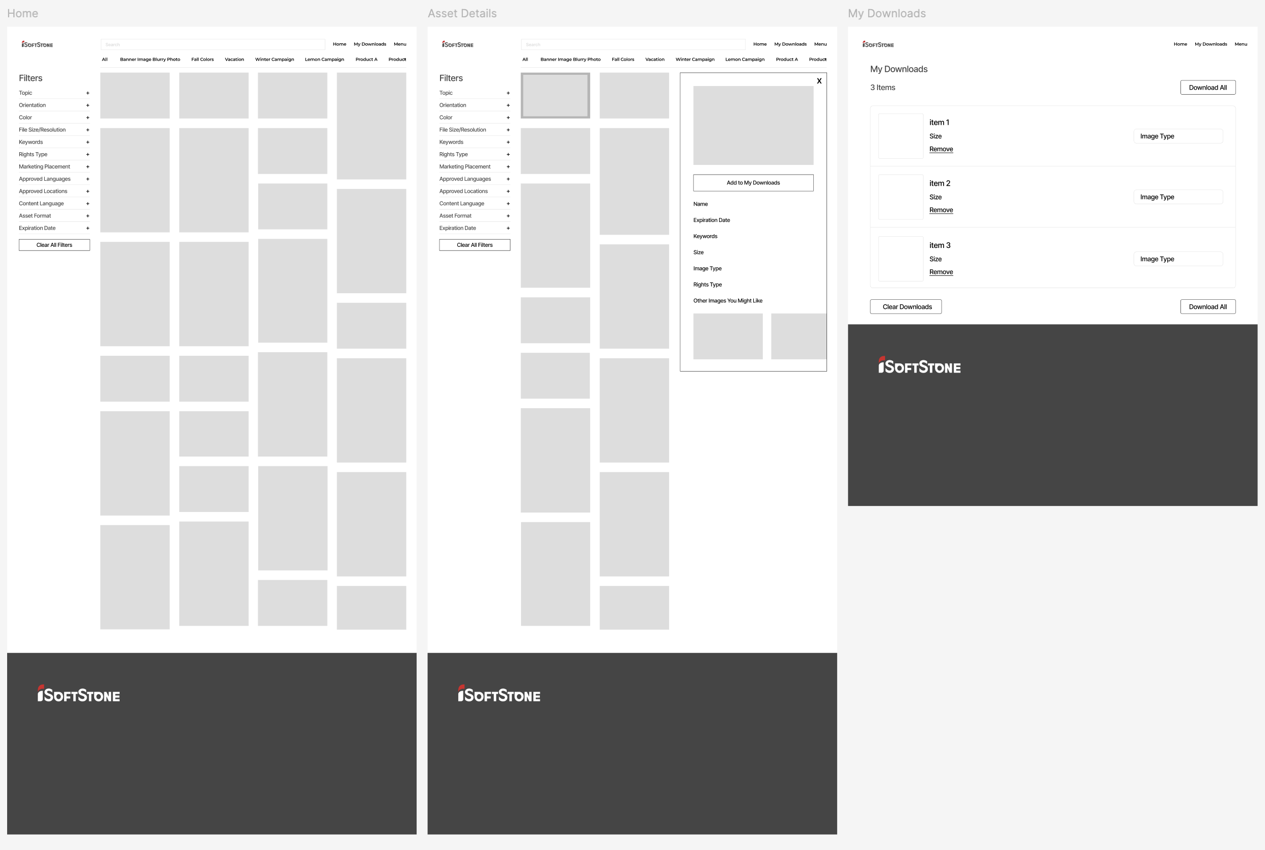 Nuxeo DAM Demo Lo-Fi Wireframes