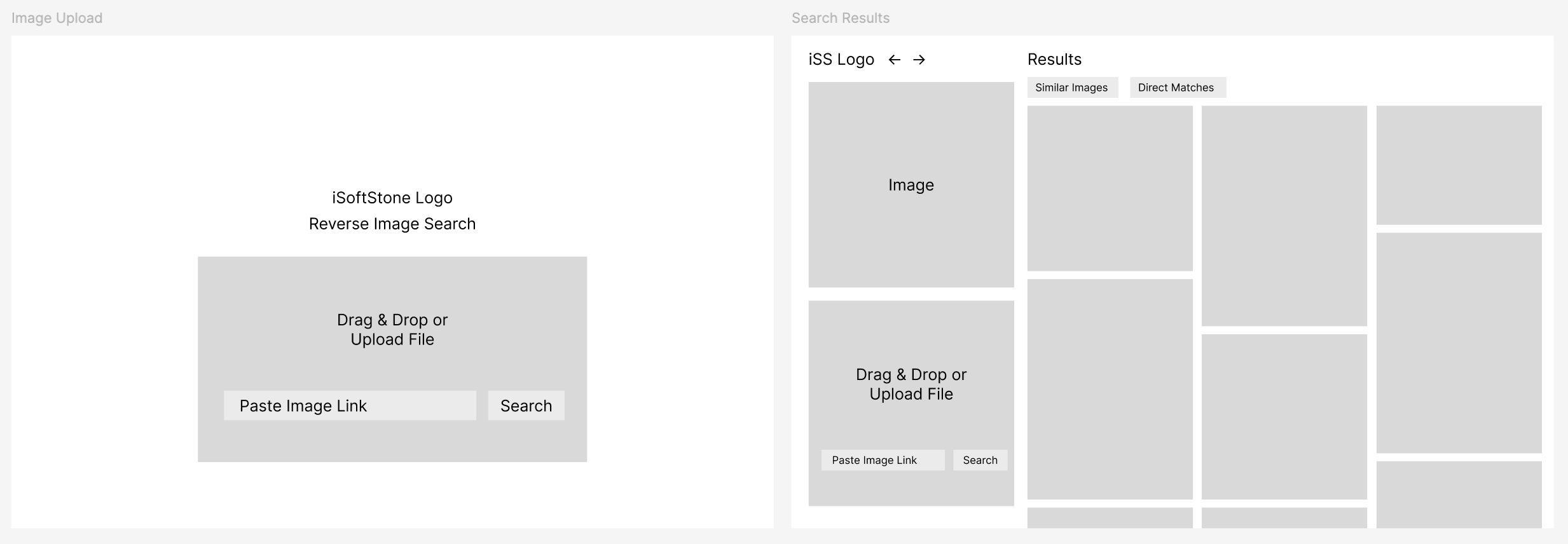 Reverse Image Search AI Tool Lo-Fi Wireframes